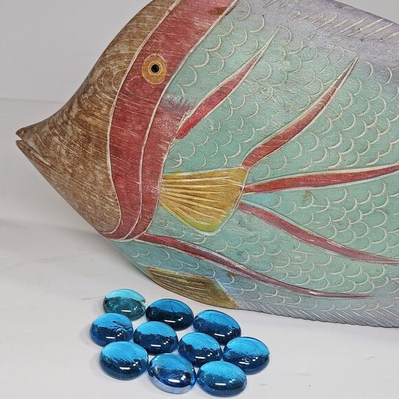 Vtg Nautical Hand Carved Wooden Tropical Fish Figurine Hand Painted 3D Sculpture - Picture 11 of 12